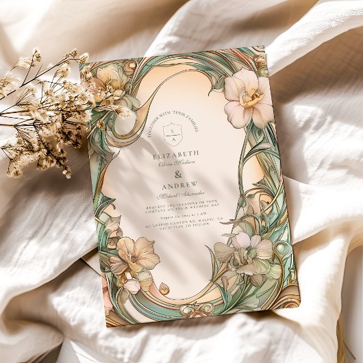 Perzik Crème Bloom bruiloft Kaart
