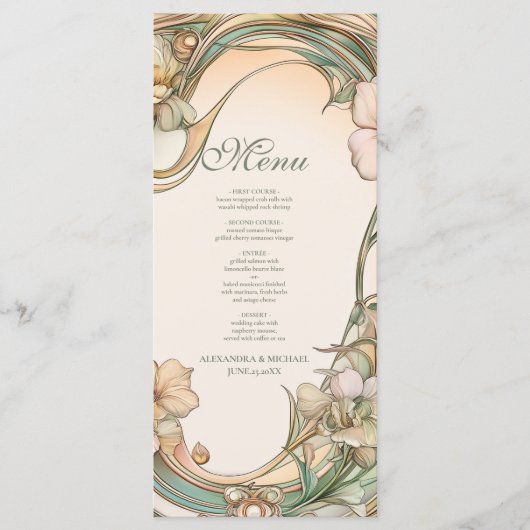 Perzik Crème Bloom bruiloft Menu (Voorkant)