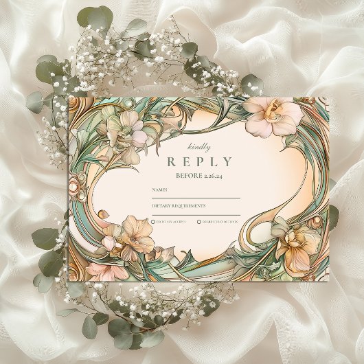 Perzik Crème Bloom bruiloft RSVP Kaartje