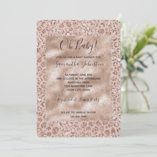 Perzik Crème Blush Luipaardprint Glitters Kaart (Staand voorkant)