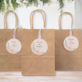 Perzik Crème en Sage Groene Bloemen Tuin Ronde Sticker