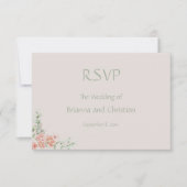 Perzik Crème en Salie Groen Romantisch Bloemen RSVP Kaartje (Voorkant)