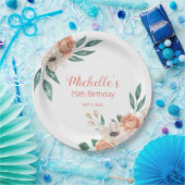 perzik crème Floral 75e geboortedag Papieren Bordje (Feest)