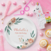 perzik crème Floral 75e geboortedag Papieren Bordje (Feest)
