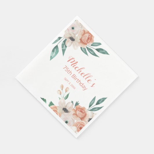  perzik crème Floral 75e geboortedag Servet (Hoek)