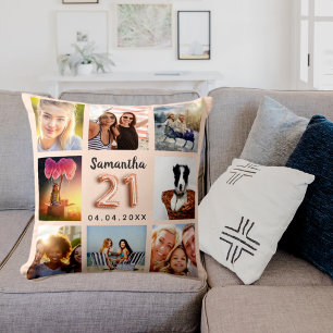 Perzik crème fotocollage 21e verjaardag kussen