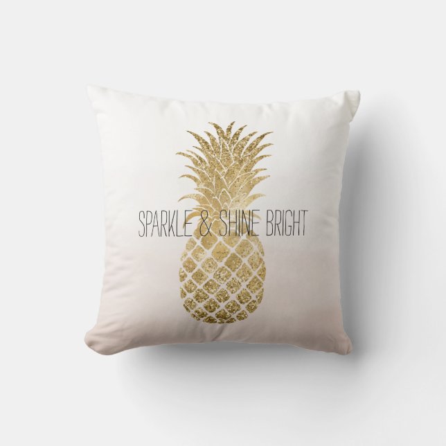 Perzik Crème Glitter Glamour Pineapple Glans Kussen (Voorkant)