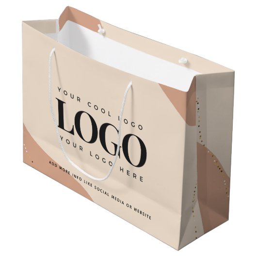 Perzik Crème Gouden Stippen Custom Logo Grote Cade Groot Cadeauzakje (Voorkant Gekanteld)