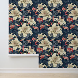 Perzik & crème lelie bloem bloesem behang