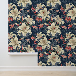 Perzik & crème lelie bloem bloesem behang