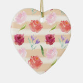 Perzik Crème Strepen Waterverf Bloemen Keramisch Ornament (Rechts)