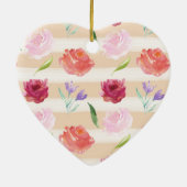 Perzik Crème Strepen Waterverf Bloemen Keramisch Ornament (Achterkant)