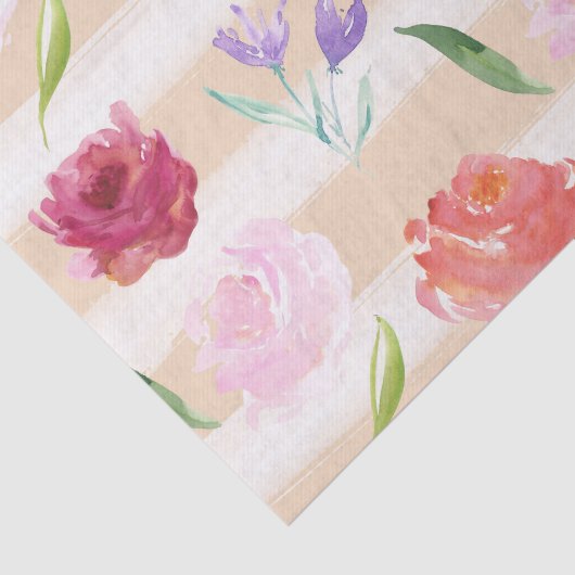 Perzik Crème Strepen Waterverf Bloemen Tissuepapier (Detail)