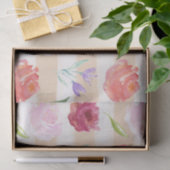 Perzik Crème Strepen Waterverf Bloemen Tissuepapier (Geschenk)