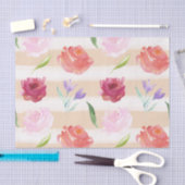 Perzik Crème Strepen Waterverf Bloemen Tissuepapier (Craft)