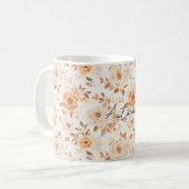 Perzik Crème Witte Bloemen Koffiemok (Voorkant links)