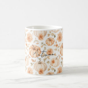 Perzik Crème Witte Bloemen Pompoenen Koffiemok