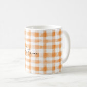 Perzik Crème Witte Gestreepte Plaid Koffiemok (Voorkant rechts)