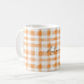 Perzik Crème Witte Gestreepte Plaid Koffiemok (Voorkant links)