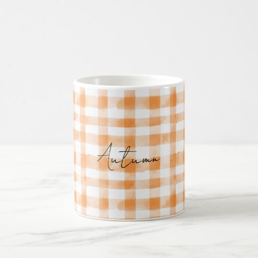 Perzik Crème Witte Gestreepte Plaid Koffiemok (Center)