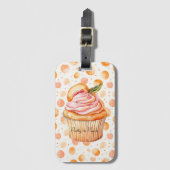 Perzik Cupcake Whimsical Stippen Bagagelabel (Voorkant (verticaal))