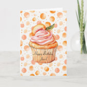 Perzik Cupcake Whimsical Stippen Verjaardag Kaart (Voorkant)
