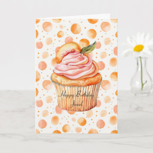 Perzik Cupcake Whimsical Stippen Verjaardag Kaart