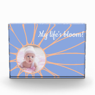 Perzik Daisy Flower op Rock Blue, Baby Photo Block Fotoblokken