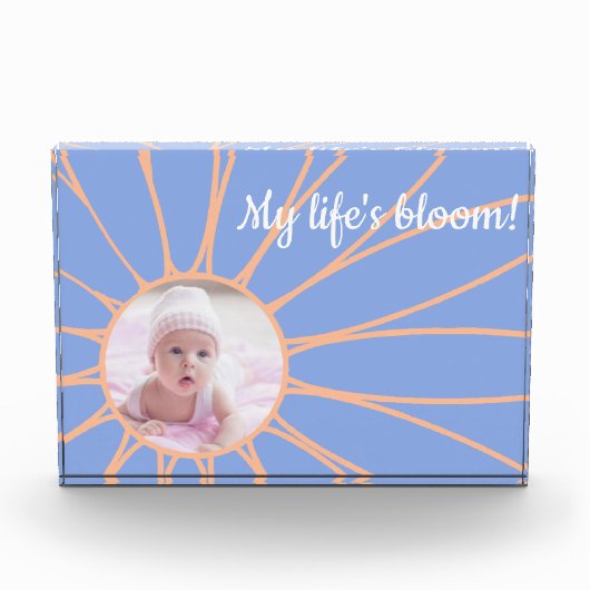Perzik Daisy Flower op Rock Blue, Baby Photo Block Fotoblokken (Voorkant)