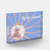 Perzik Daisy Flower op Rock Blue, Baby Photo Block Fotoblokken (Links)