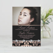 Perzik Damask & Diamonds Sweet16 Birthday nodig Kaart (Staand voorkant)