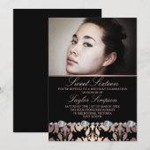 Perzik Damask & Diamonds Sweet16 Birthday nodig Kaart (Voorkant / Achterkant)