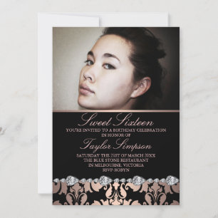 Perzik Damask & Diamonds Sweet16 Birthday nodig Kaart