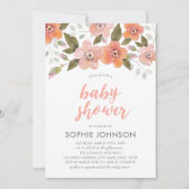 Perzik Delicate Bloemen Baby shower Uitnodiging (Voorkant)