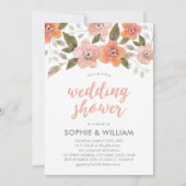 Perzik Delicate Bloemen Bruiloft Douche Uitnodigin Kaart (Voorkant)