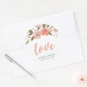 Perzik Delicate Bloemen Bruiloft Liefde Ronde Sticker (Envelop)