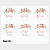 Perzik Delicate Bloemen Bruiloft Liefde Ronde Sticker (Vel)