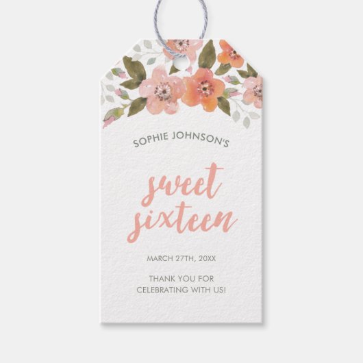 Perzik Delicate Bloemzoet 16 Verjaardag Cadeaulabel (Voorkant)