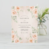 Perzik Delicate Bloom Bruiloft Kaart (Staand voorkant)