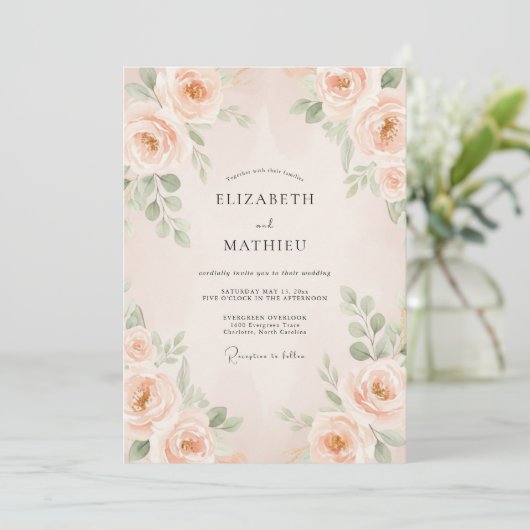 Perzik Delicate Bloom Bruiloft Kaart (Staand voorkant)