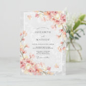 Perzik Delicate Boomgaard Lente Bruiloft Kaart (Staand voorkant)