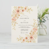 Perzik Delicate Botanische Lente Bruiloft Kaart (Staand voorkant)