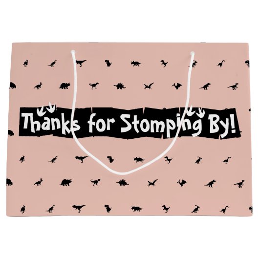 Perzik Dinosaurus Party Tassen: Zwart Dino Print Groot Cadeauzakje (Voorkant)