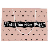 Perzik Dinosaurus Party Tassen: Zwart Dino Print Groot Cadeauzakje (Achterkant)