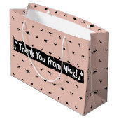 Perzik Dinosaurus Party Tassen: Zwart Dino Print Groot Cadeauzakje (Achterkant Gekanteld)