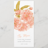 Perzik dubbele bloesem bloemen bruiloft menu (Voorkant)