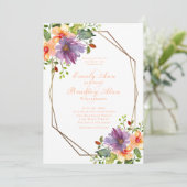 Perzik Dusty Paarse Groene Bloemen Wedding Kaart (Staand voorkant)