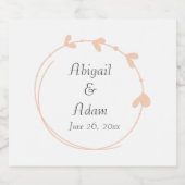 Perzik Eenvoudige Hart Krans Bruiloft Sparkling Wijnetiket (Enkel label)