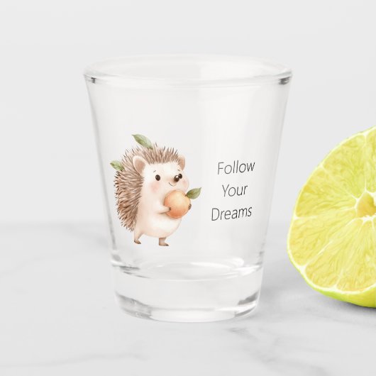 Perzik Egel Groene Bladeren Dromen Shot Glas (Voorkant)