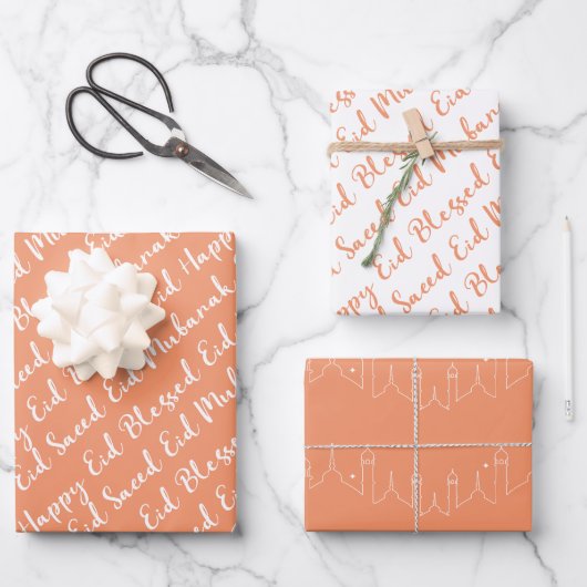 Perzik Eid kalligrafie Masjid Patroon Ontwerp Inpakpapier Vel (Voorkant)